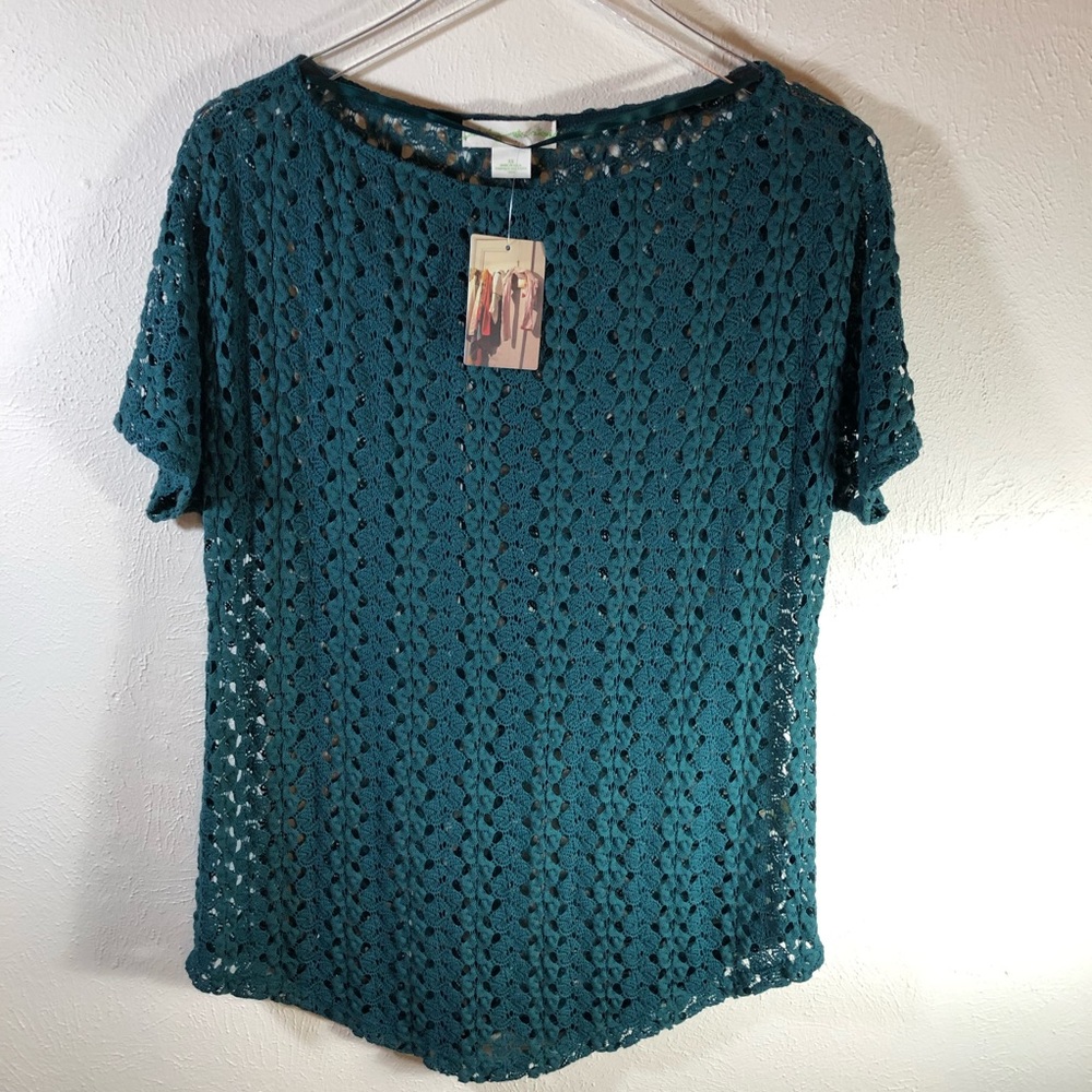 “Staring at Stars” Crocheted Top in Teal, Size XS